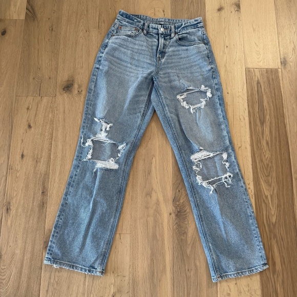 American Eagle Outfitters Blue Ripped Straight Leg Jeans - Picture 1 of 7